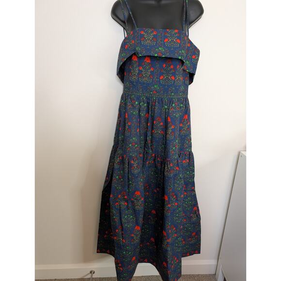Hunter Bell Midnight Garden Midi Dress Size 8 Blue Floral Tiered Tie Strap - Picture 4 of 10